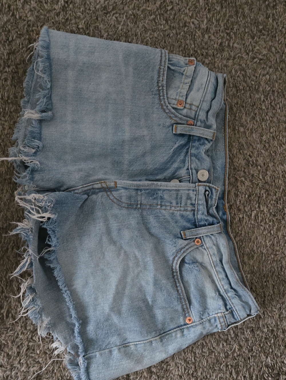 Levi's Light Blue Frayed Denim Cutoff Shorts